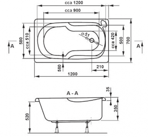 Акриловая ванна VAGNERPLAST NIKE 1200х700х350 см. фото 3