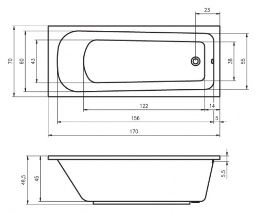 Ванна акриловая Orion 170 фото 2