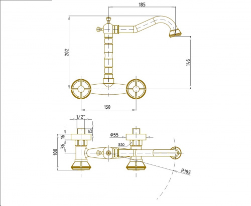 Смеситель настенный Bronze de Luxe ROYAL (10117) фото 2