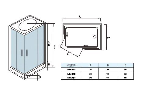 Душевые кабины WeltWasser LAINE 1202 1200х900х2170 мм фото 11