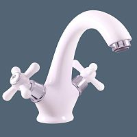 MK128.5BC MORAVA RETRO - смеситель классический для умывальника, БЕЛЫЙ ГЛЯНЦЕВЫЙ/ХРОМ RAV Slezak