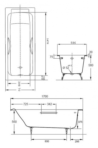 Ванна чугунная Parallel E2948 фото 2