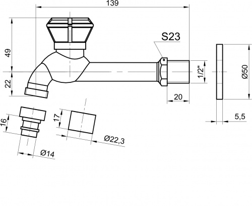 Сливной кран BRONZE DE LUXE длинный  (насадка "рассекатель") (21594/1) фото 2