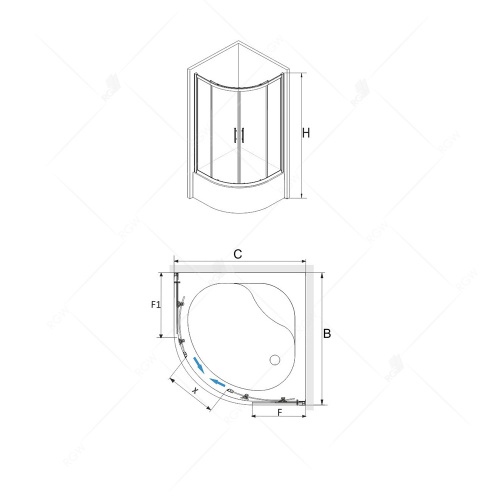 Душевой уголок Dolphin TN-110 + поддон Фабрик (Fabrik) 1000x1000