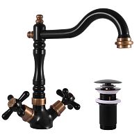 MK121.5/8CMATSM MORAVA RETRO - смеситель для умывальника, CLICK-CLACK, ЦВЕТ ЧЕРНЫЙ МАТОВЫЙ/БРОНЗА RAV Slezak