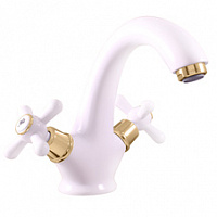 MK128.5BZ MORAVA RETRO - смеситель классический для умывальника, БЕЛЫЙ ГЛЯНЦЕВЫЙ/ЗОЛОТО RAV Slezak