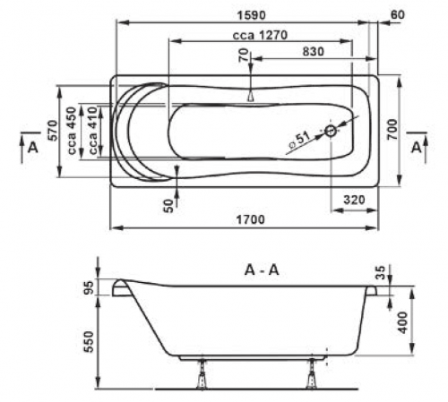 Акриловая ванна VAGNERPLAST PENELOPE 1700х700х400 см. фото 3