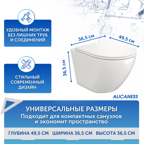 Унитаз подвесной Alicaness Juse V P1002 безободковый,сиденье микролифт фото 11
