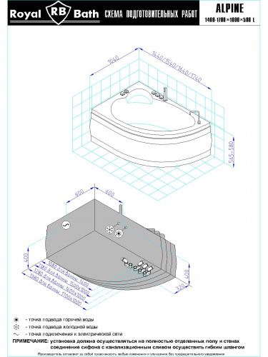 Гидромассажная ванна Royal Bath  ALPINE STANDART 160x100x58L фото 3