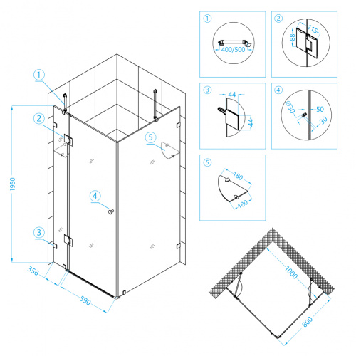 Душевой уголок RGW HO-44 Прозрачное 800x1000