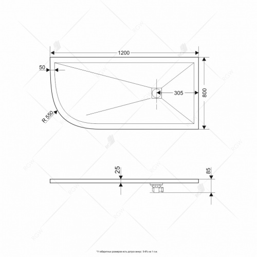 Душевой поддон асимметричный RGW ST/AR-G Графит 800x1200 фото 2