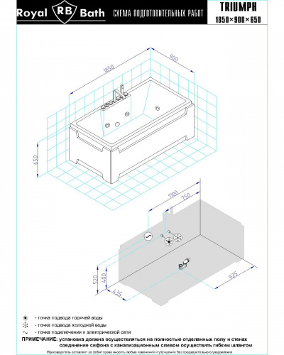 Гидромассажная ванна Royal Bath  TRIUMPH DE LUXE  185х87х65 фото 2