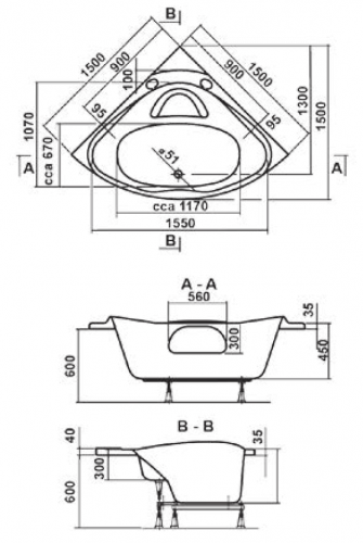 Акриловая ванна VAGNERPLAST ATHENA  1500x1500x450 см. фото 4