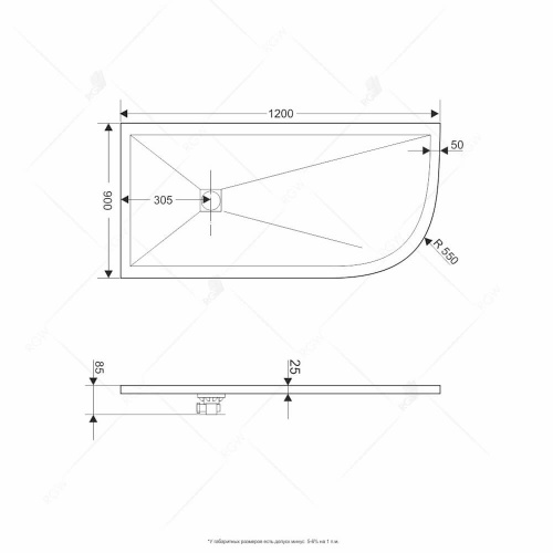 Душевой поддон асимметричный RGW ST/AL-W Белый 900x1200