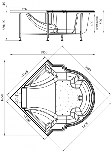 Акриловая ванна Radomir Fra Grande «Монте-Карло» перламутровая фото 3