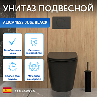 Унитаз подвесной Alicaness Juse Black P1012,безободковый,черный,матовый,сиденье микролифт