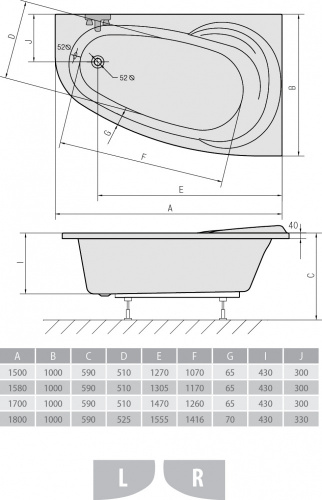 Акриловая ванна ALPEN Naos 150 L фото 3