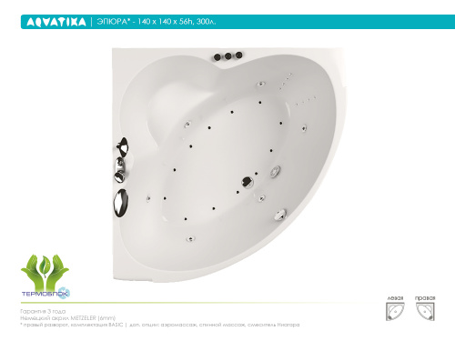 Акриловая ванна AQVATIKA Эпюра 140x140x56 фото 3