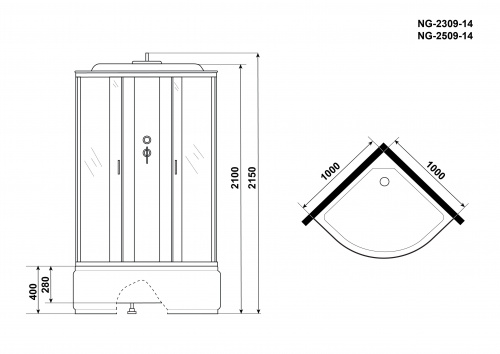 Душевая кабина Niagara NG-2509-14 (1000х1000х2150) высокий поддон(40см) стекло ТОНИРОВАННОЕ 4 места фото 4