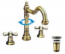 MK132.5SM MORAVA RETRO - смеситель для умывальника на 3 отверстия, CLICK-CLACK, ЦВЕТ БРОНЗА RAV Slezak