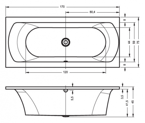 Ванна акриловая Lima 170 сифон с лево/ право фото 2