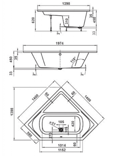 Акриловая ванна VAGNERPLAST CAVALLO CORNER 1400х1400х450 см. фото 4