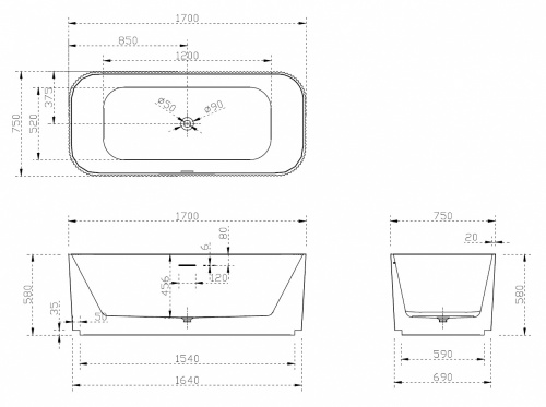Акриловая ванна ABBER AB9363-1.7 фото 6