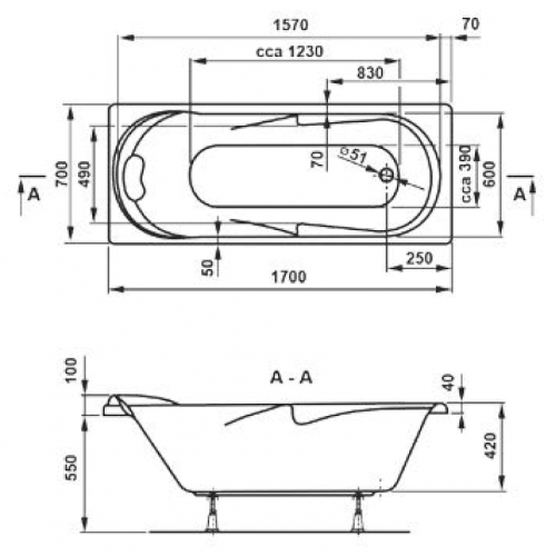 Акриловая ванна VAGNERPLAST MINERVA  1700x700x420 см. фото 3