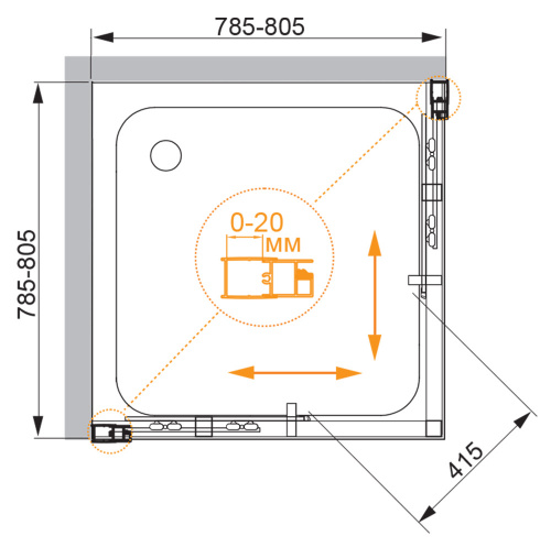 Душевой уголок CEZARES MOMENTO-A-2-80-C-Cr фото 2