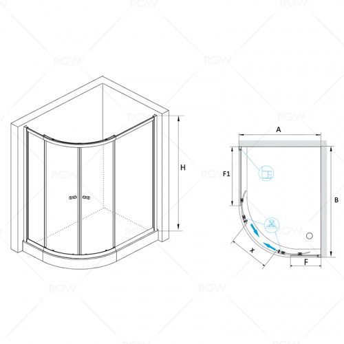 Душевой уголок RGW CL-61 Прозрачное 800x1200