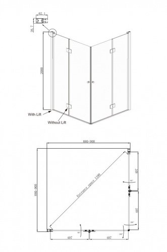 Душевое ограждение Ambassador Diamond 12011109 (900x900x2000), 1 место фото 10