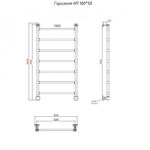 Водяной полотенцесушитель «ГОРИЗОНТ» НП фото 6