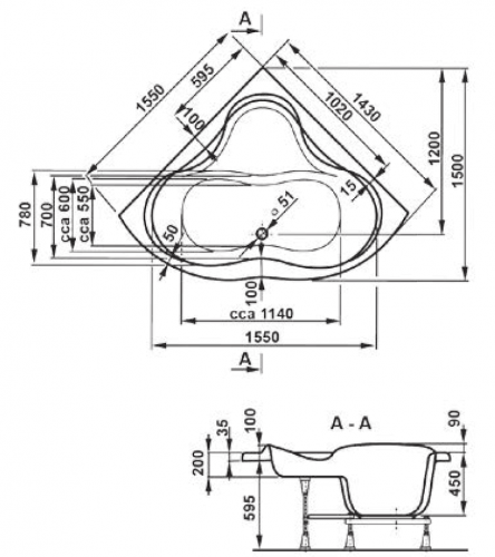 Акриловая ванна VAGNERPLAST IRIS 1400х1400х450 см. фото 3
