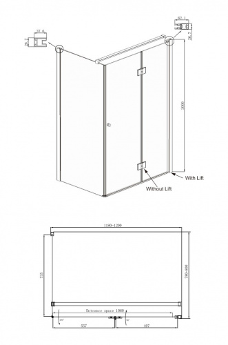 Душевое ограждение Ambassador Diamond 12011107R (1200x800x2000), 1 место фото 9