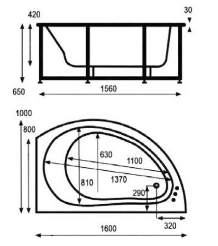Акриловая ванна VAGNERPLAST  CORONA  1600х1000х420 см. фото 5