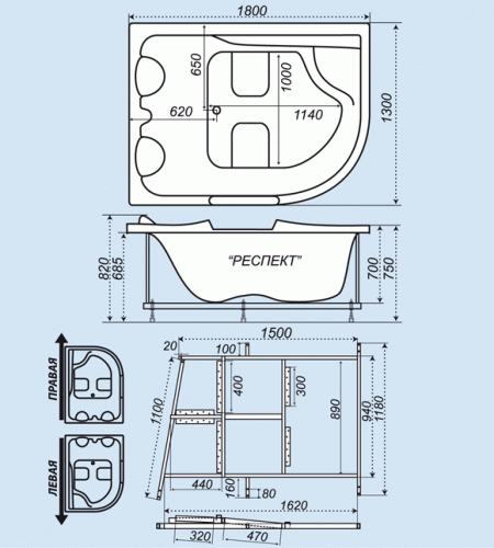 Акриловая ванна Тритон Респект R/L (180х130) фото 3