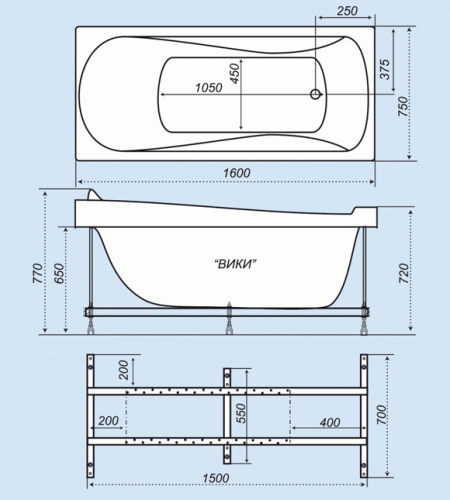 Акриловая ванна Тритон Вики (160х75) фото 3