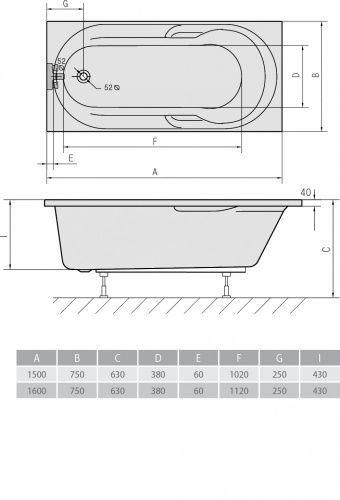 Акриловая ванна ALPEN Mirela 150 фото 3