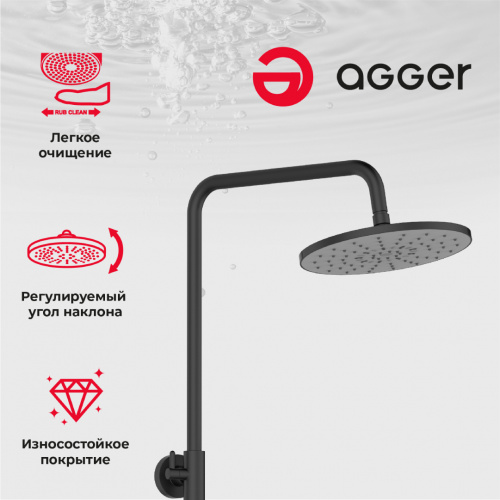 Душевая система Agger Thermo A2461144 термостат с изливом, черный матовый фото 11