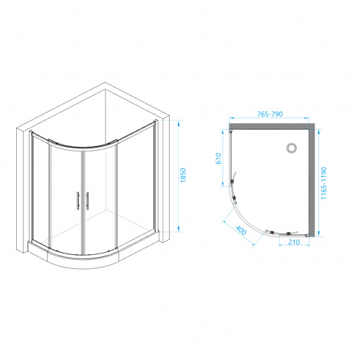 Душевой уголок RGW PA-61 Прозрачное 800x1200