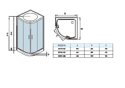 Душевая кабина WeltWasser WERRA 902 900х900х2170 мм фото 13