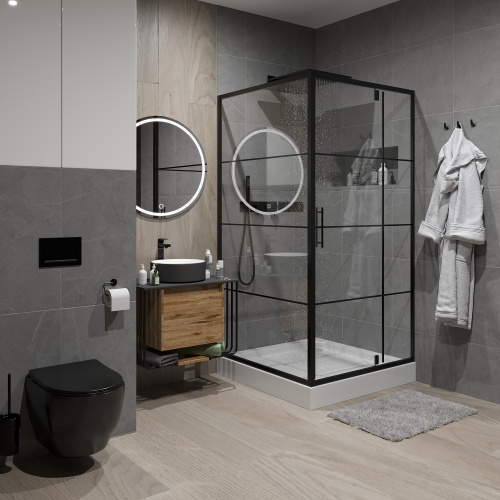 Душевое ограждение Niagara  NG-0290-08 BLACK (900х900х1900) квадрат, дверь распашная, 1 место фото 3