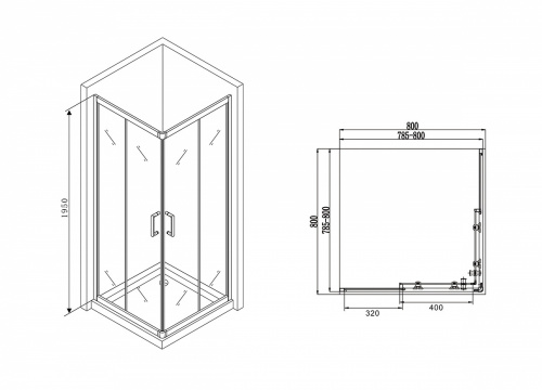 Душевой уголок ABBER Schwarzer Diamant AG02080B5 фото 6