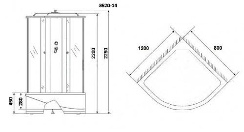 Душевая кабина NiagaraNG-3520-14L (1200х800х2150) высокий поддон(40см) стекло ТОНИРОВАННОЕ 4 места фото 2