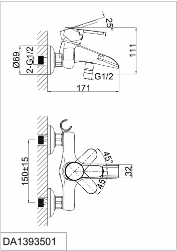 Смеситель для ванны D&K Rhein Marx (DA1393501) фото 2