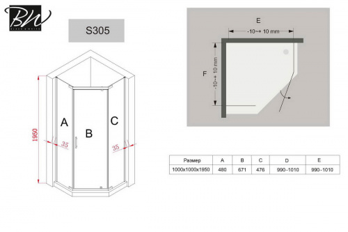 Душевое ограждение  Black & White S305 фото 4