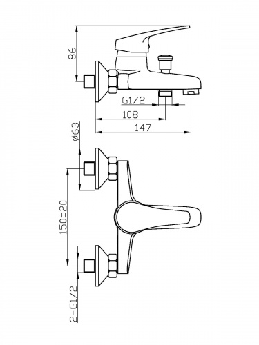 Смеситель для ванны/душа Agger Exact A2110000 фото 2