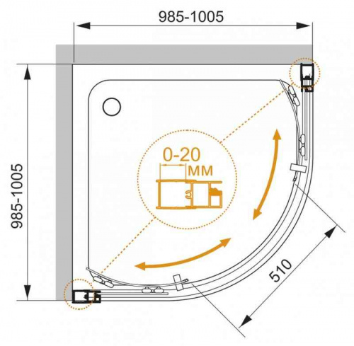 Душевой уголок CEZARES MOMENTO-R-2-100-C-Cr фото 2