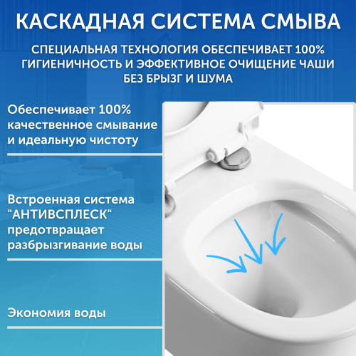 Унитаз подвесной Alicaness Juse P1022 безободковый,сиденье микролифт фото 6