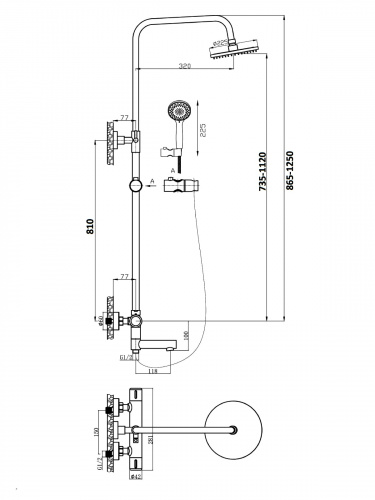 Душевая система Agger Thermo A2461144 термостат с изливом, черный матовый фото 6